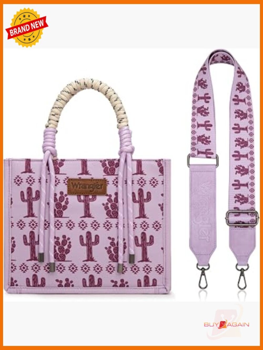 Western Canvas Tote Bag with Rope Handle and Adjustable Crossbody Strap